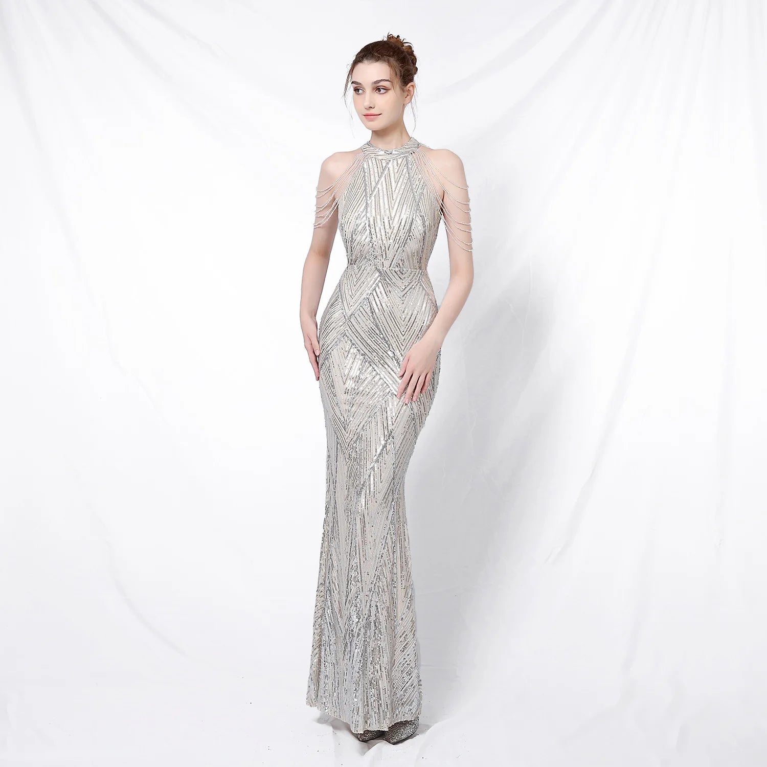 Prom Long Elegant Dresses  Halter  Sequin  Mermaid Prom Dress  Vestidos De Fiesta Evening Dresses Customized