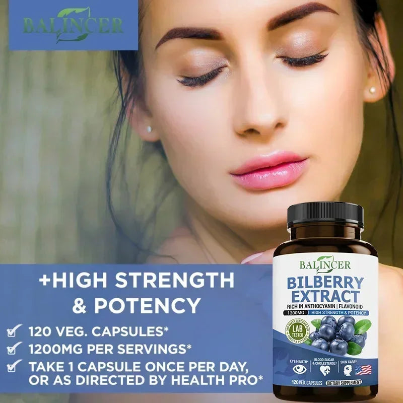 Bilberry Extract Supplement, Helps Maintain Eye and Vision Health, Anti-aging, Promotes Brain Health, Protects Vision Health