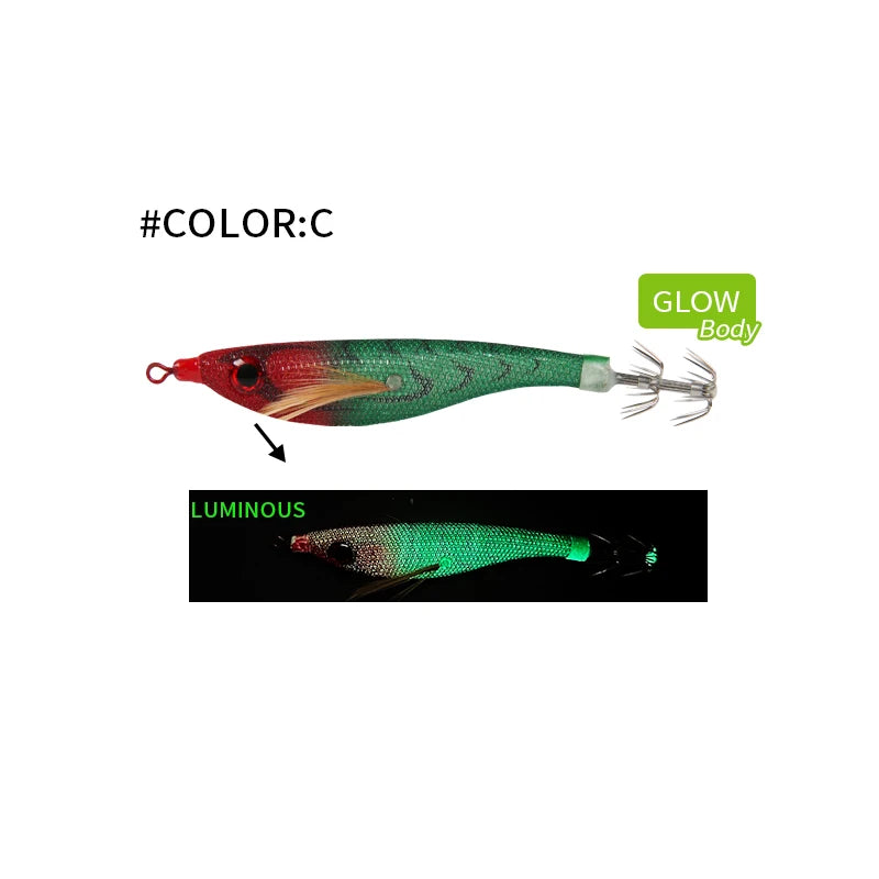 Luminous Colorful Floating Fishing Bait Squid Jig Artificial Fishing Lure Squid Hook Wood Shrimp Fishing Bait Octopus Cuttlefish
