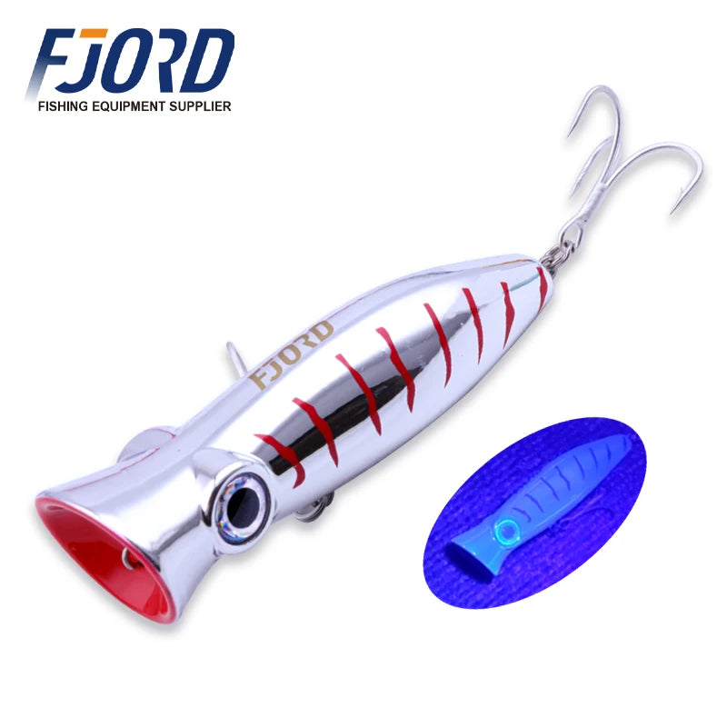 FJORD 80mm 14g Popper Glow Fishing Lure Swimbait Floating Hard Baits Pike Bass Sea Saltwater Surface Walker Fishing Supplies