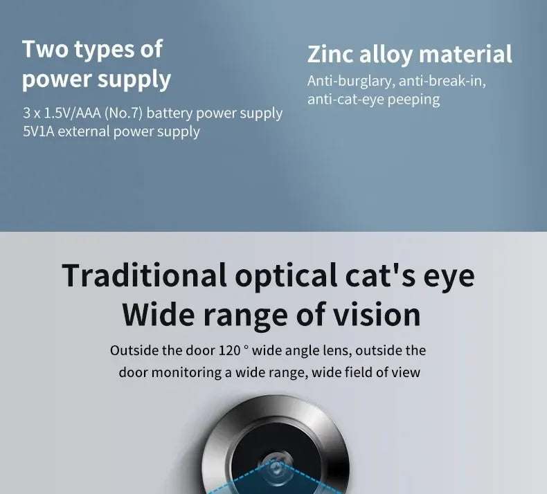 Video Doortell HD 2.4 Inch Peephole 120° Smart Digital Door Viewer Camera Security Monitor 240x320 Visual Doorbell Home