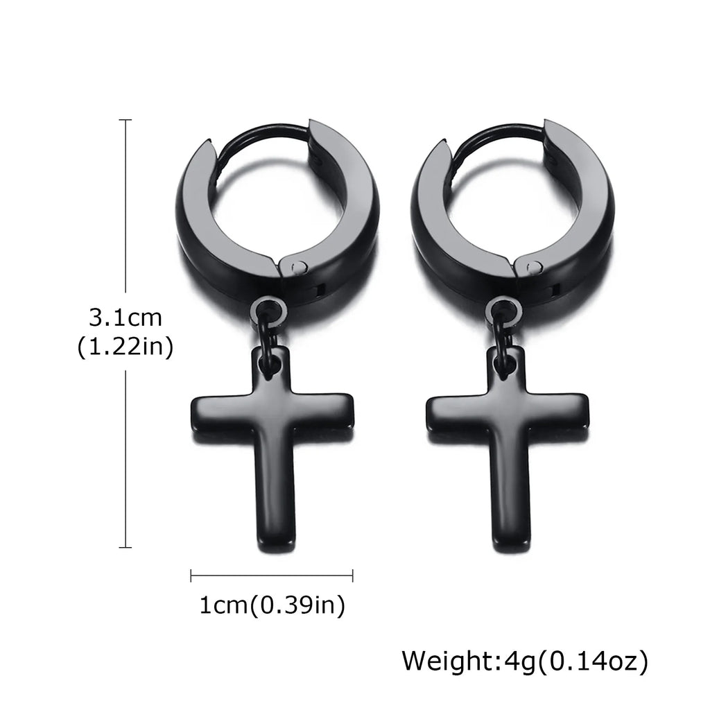 Vnox Single Stainless Steel Men Cross Punk Dangle Earrings High-end Fashion Hoop Earrings For Boys Ear Jewelry Friendship Gifts