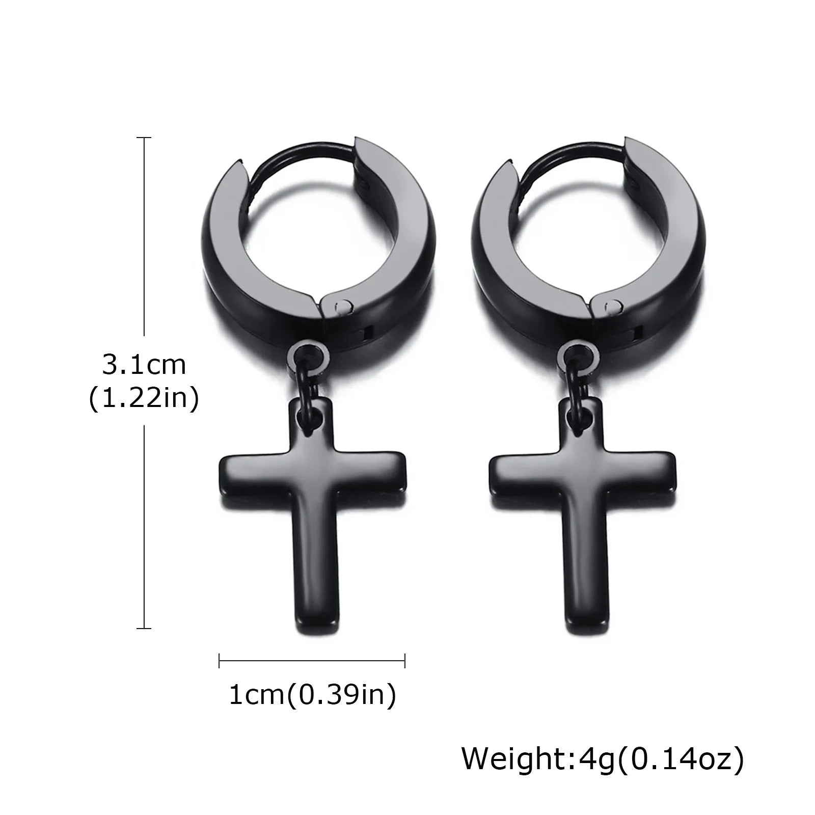 Vnox Single Stainless Steel Men Cross Punk Dangle Earrings High-end Fashion Hoop Earrings For Boys Ear Jewelry Friendship Gifts