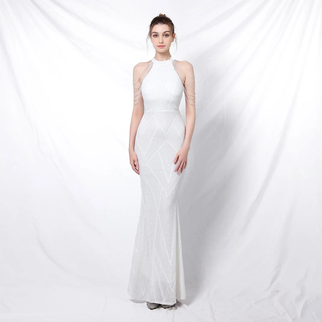 Prom Long Elegant Dresses  Halter  Sequin  Mermaid Prom Dress  Vestidos De Fiesta Evening Dresses Customized