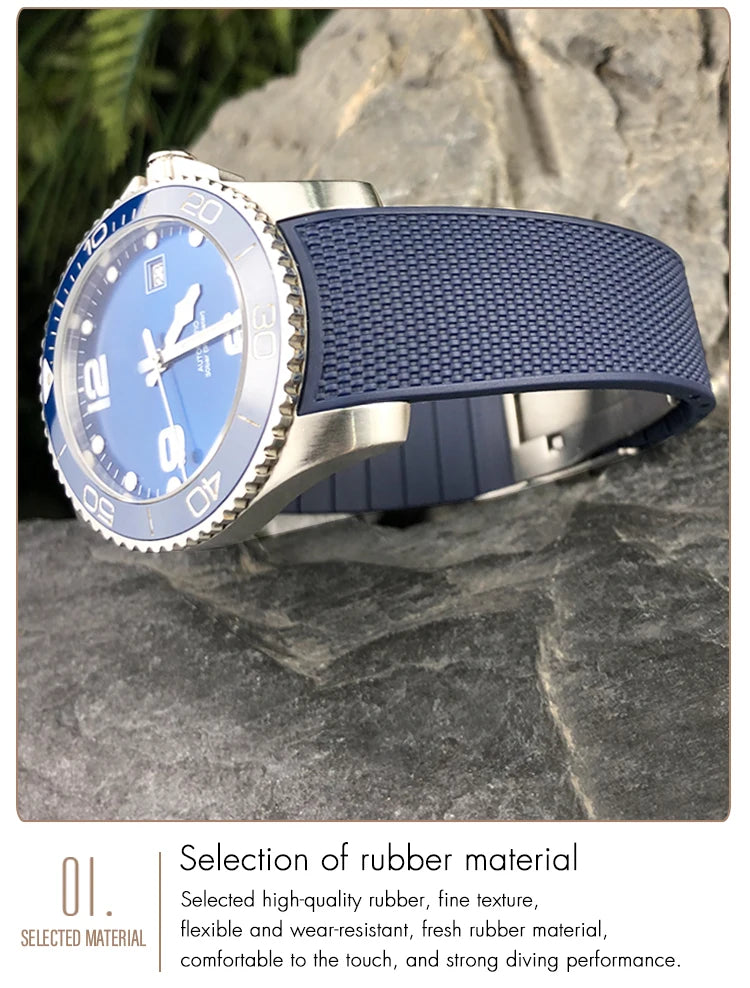 19mm 20mm 21mm Rubber Silicone Watchband for Longines Conquest HydroConquest L3.781 VHP Black Blue Sports Waterproof Watch Strap
