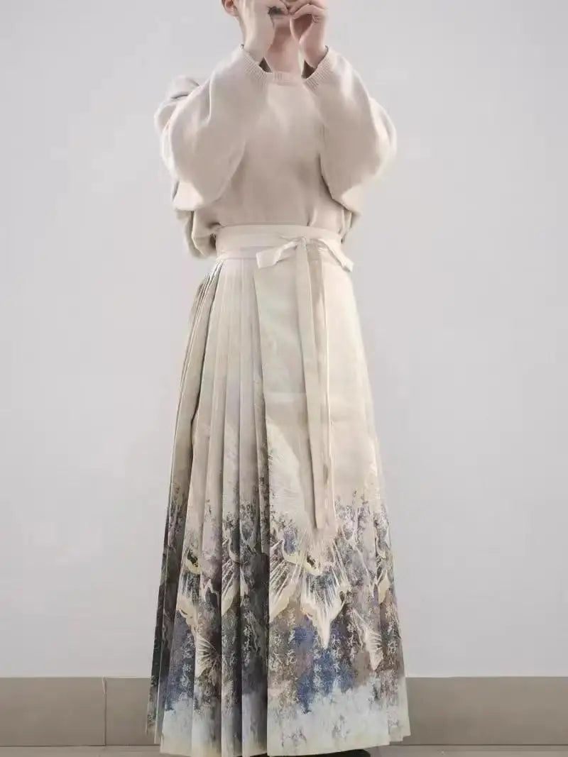 Fashion Clothes for Women Female Elegant Wrap Shirts Top / Horse Face Skirt Two Piece Chinese Hanfu Skirts Set