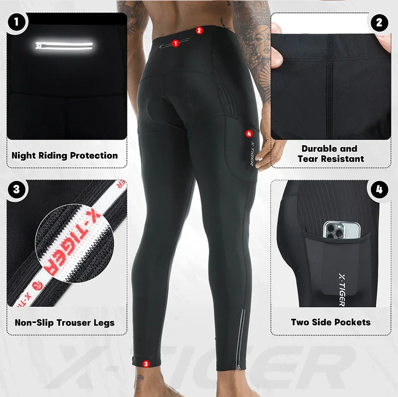 X-TIGER Winter Bike Pants 5D Gel Padded Cycling Tights Leggings Men's Outdoor Riding Mountain Road Bicycle Long Trousers