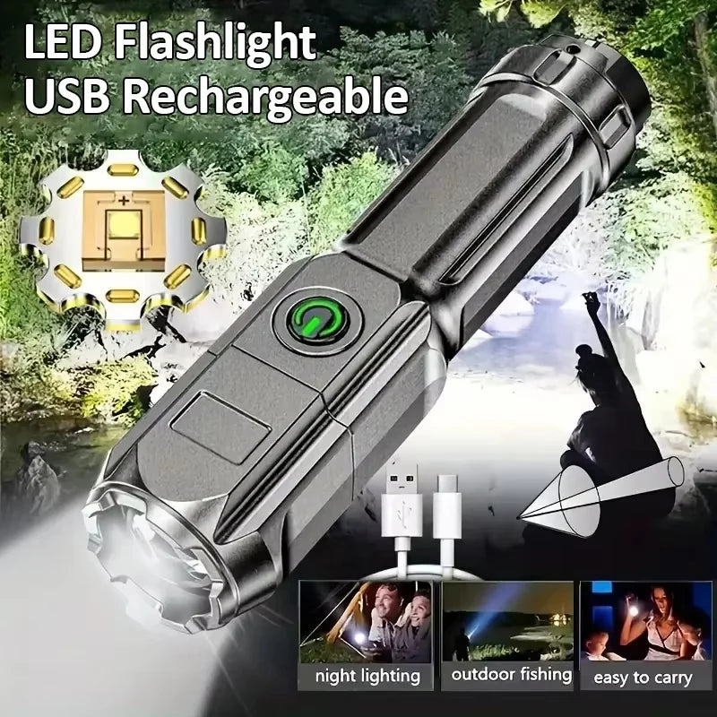 Portable LED Flashlight Strong Light Focusing Flashlight 18650 USB Rechargeable Outdoor Home Strong Light Searchlight Waterproof