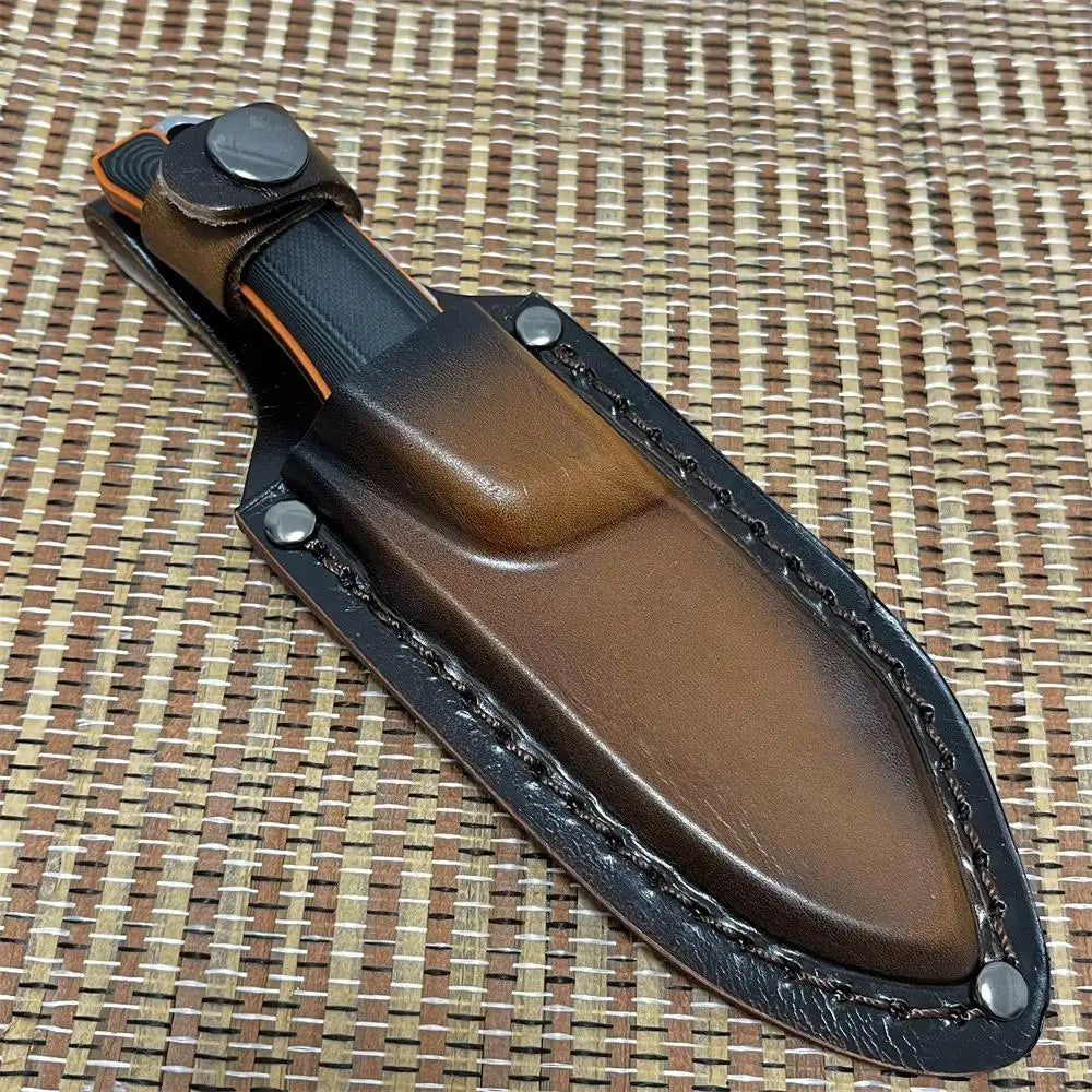 Hunting knife EDC Outdoor Fixed Blade Hunting Knife, G10 Anti-slip Handle with Cowhide Sheath, for Tactical Camping Hiking Tool