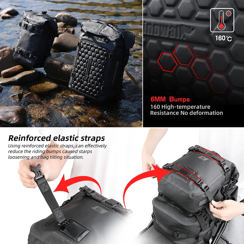 Rhinowalk Motorcycle Tail Bag 100%Waterproof Cycling Backpack 8L 15L 30L Motor Side Saddle Pack Travel Luggage Box Accessories