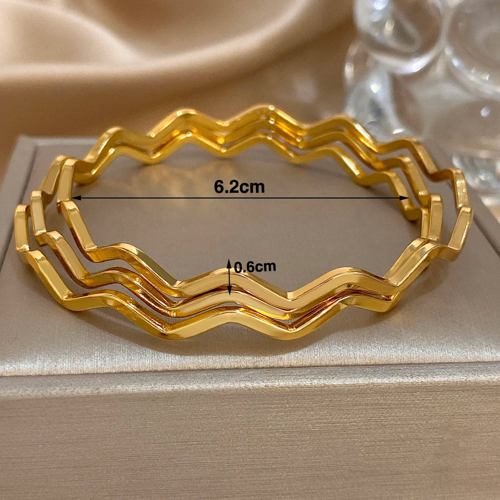 Greatera Three Thin-looped Wavy Bracelets Charm Gold Color Waterproof 3pcs/set Design Simple Women's Bangle Gift 2025 Summer New