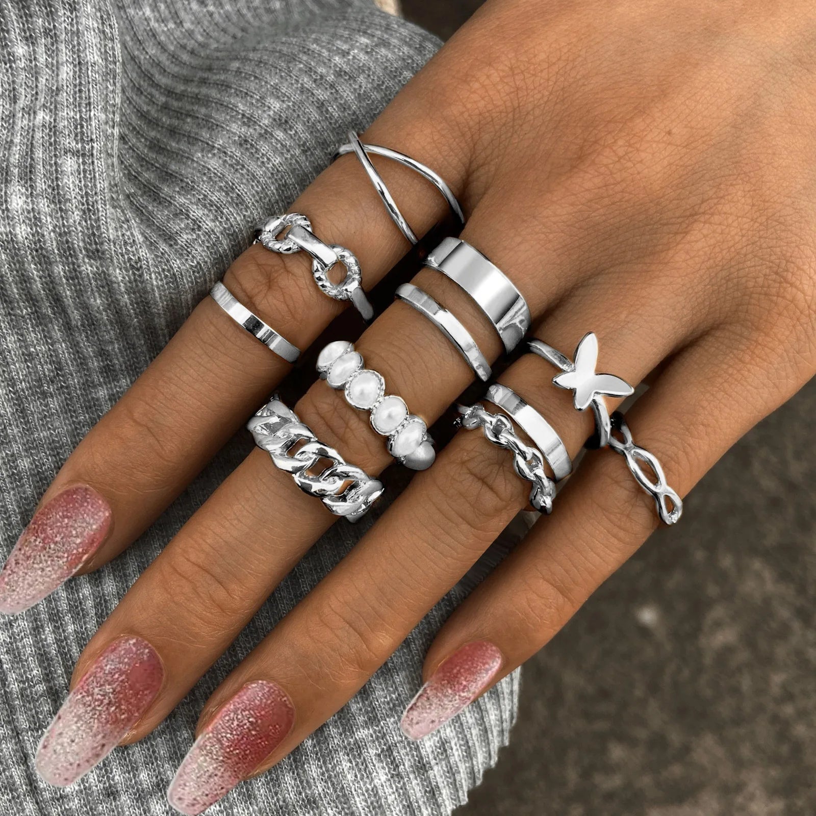 3Pcs/Set Retro Individuality Geometry Irregularity Rings Sets for Women Fashion Simple Originality Ring Daily Party Jewelry Gift