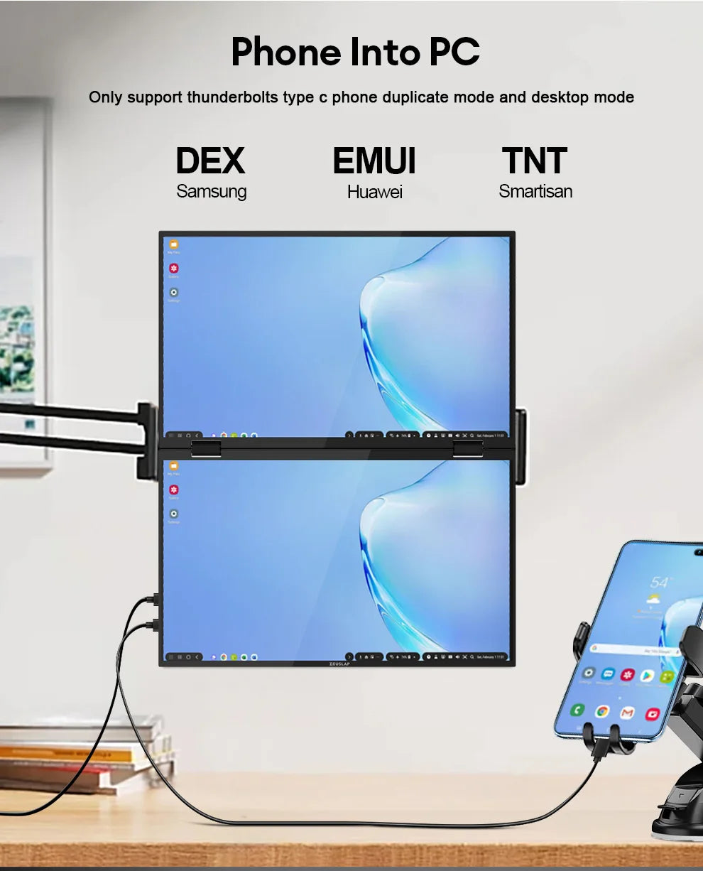 ZEUSLAP 15.6" Stacked Foldable Dual Monitor FHD 100% sRGB Laptop Screen Extender Portable Monitor for Windows Mac OS