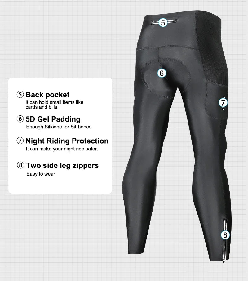 X-TIGER Winter Bike Pants 5D Gel Padded Cycling Tights Leggings Men's Outdoor Riding Mountain Road Bicycle Long Trousers