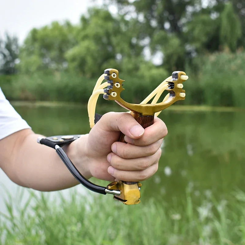 Foldable Metal Slingshot Hunting Fishing Dual-purpose Slingshot Slingshot Fishing Set Spear Fishing Shooting Powerful Hunting