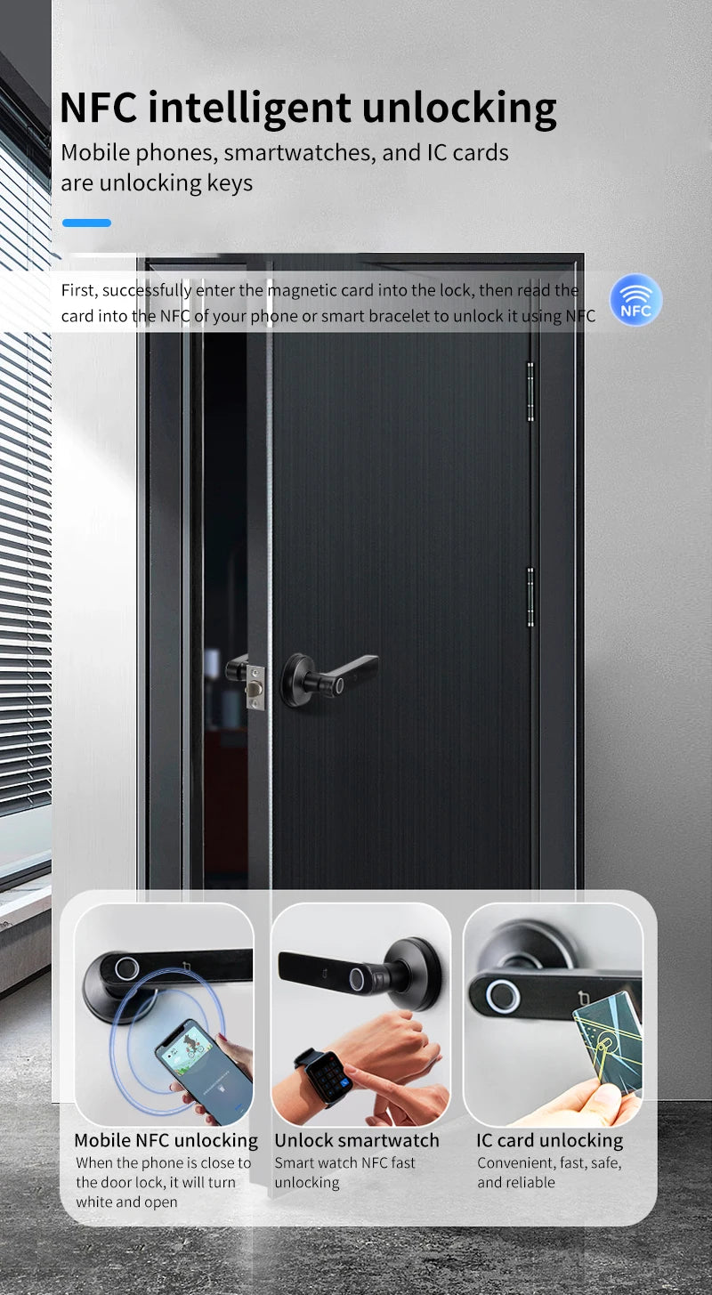 Tuya SmartLife APP BLE Smart Fingerprint Lock Password RFID IC Card Lock Handle Dead Bolt Home Wooden Metal Door Handle Latch