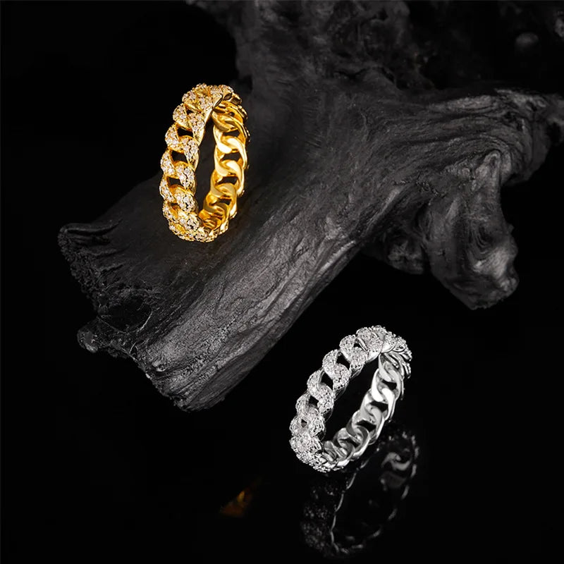 PureMax Hip Hop Full Moissanite Cuban Ring 18k Gold Plated For Men 925 Sterling Silver Wedding Diamond Ring Fine Jewelry Gift