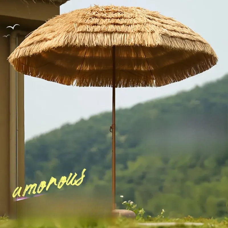 Outdoor Beach Umbrella Large Foldable Garden Pool Patio Beach Umbrella Simulated Thatched Sunshade Umbrellas Backyard Holidays