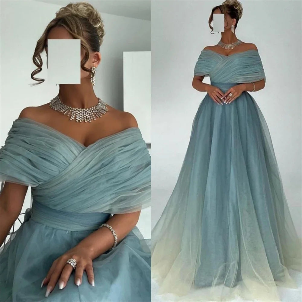 Customized Prom Dresses Exquisite Off-the-shoulder Ball Gown Celebrity  Tulle Draped Organza Occasion Evening   robe de soirée f