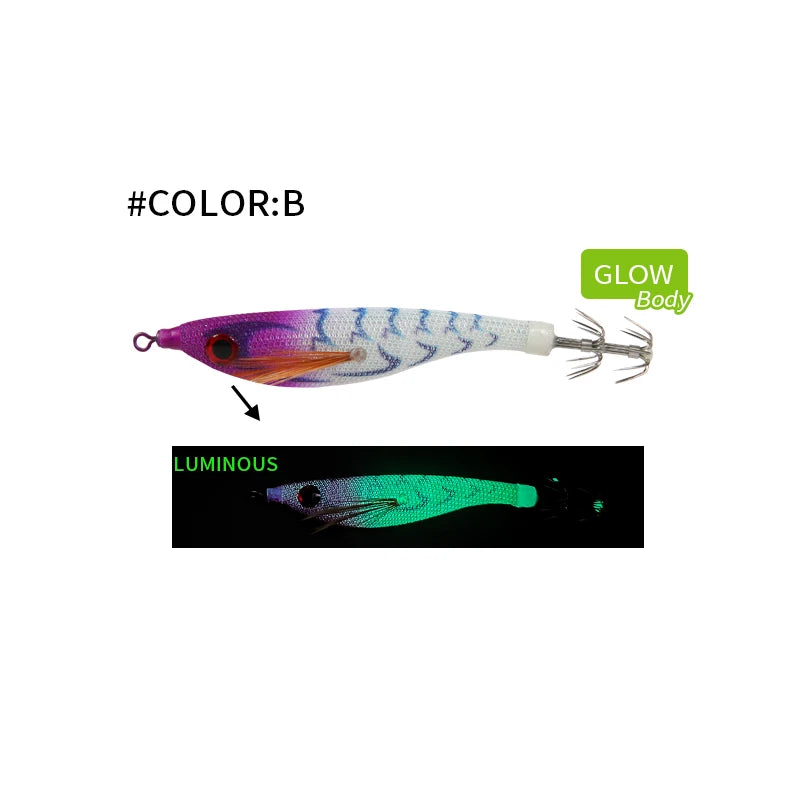 Luminous Colorful Floating Fishing Bait Squid Jig Artificial Fishing Lure Squid Hook Wood Shrimp Fishing Bait Octopus Cuttlefish