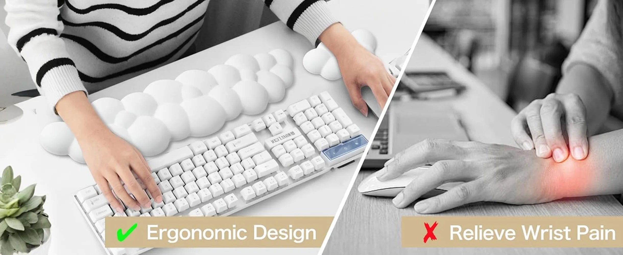 Ergonomic Cloud Mouse & Keyboard Wrist Rest - Non-Slip Memory Foam for Gaming/Office, Soft PU & Easy Clean