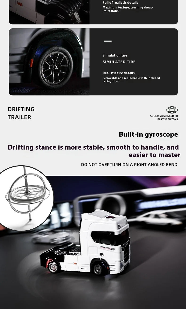 Remote Control Drifting Car Tabletop Toy Alloy Tractor Rc Truck 1/43 2.4g Rc Engineering Trailer Truck With Light And Sound Toys