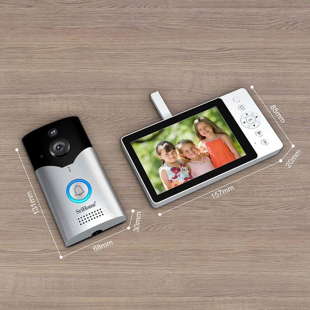 Srihome SH054 5Inch Screen 4MP 1440p Wireless WIFI Doorbell 120Degree Wide Angle Video Door Phone Visual Door Viewer Camera