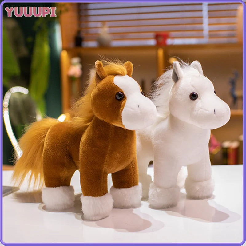 Simulation Cute Horse Plush Toy Stuffed Animal Toy Brown White Black Soft Realistic Horse Toy Home Decoration Kids Birthday Gift