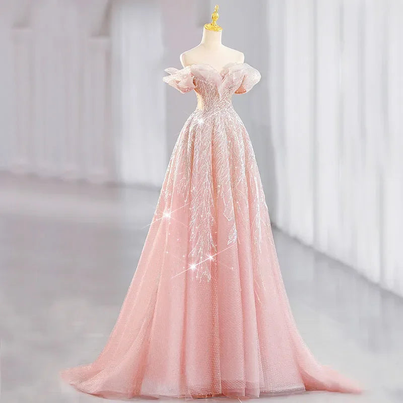 Women Evening Dress Evening Dress Stylish Wedding Dresses Pink Beads Elegant Womens Party Dresses for Formal Occasions Prom