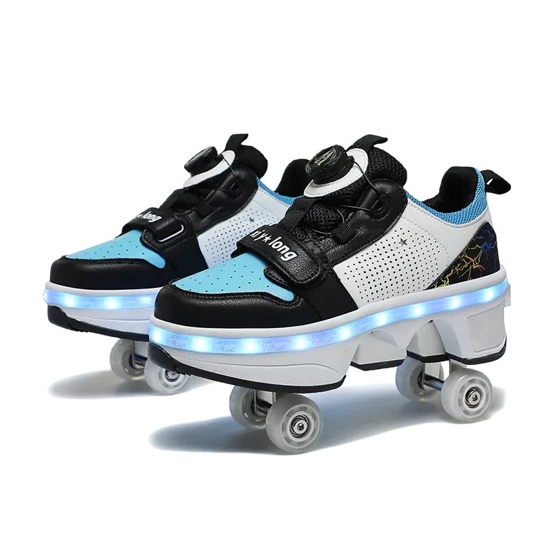 Latest  Boys  Teens Street Roller Shoes Double Wheel Casual Running Shoes  Indoor And Outdoor Beginners Parkour Skate Shoes