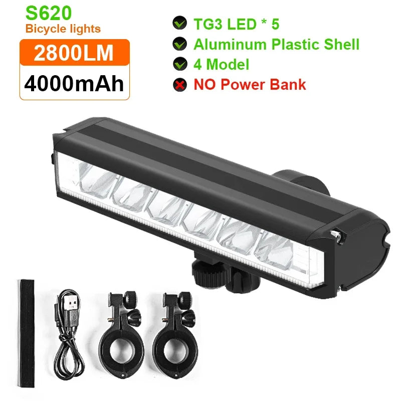 Bicycle Light 8000mAh 5 LED Bike Light Front Rechargeable LED Flashlight 5200LM Headlight with Power Bank Bicycle Accessories