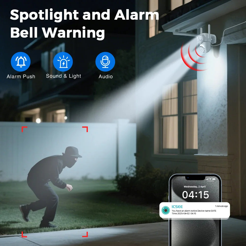 BESDER 8MP Wifi Camera PTZ Dual Screens Outdoor  Human Detection Auto Tracking 6MP CCTV Surveillance IP Camera P2P Audio iCSee