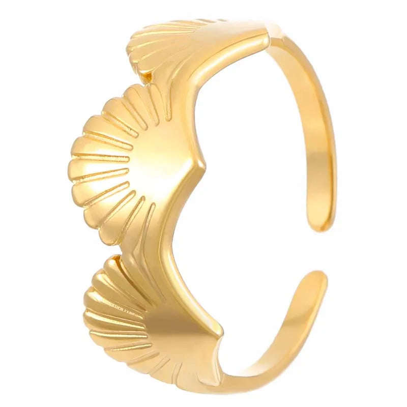 Stainless Steel Shell Finger Rings for Women Men Fashion Gold Color Starfish Opening Adjustable Rings Party Jewelry Accessories