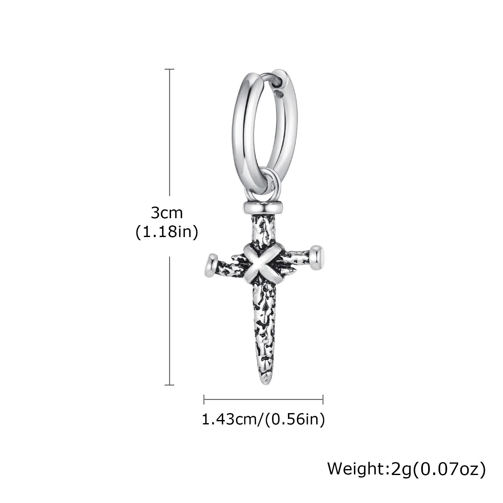 Vnox Single Stainless Steel Men Cross Punk Dangle Earrings High-end Fashion Hoop Earrings For Boys Ear Jewelry Friendship Gifts