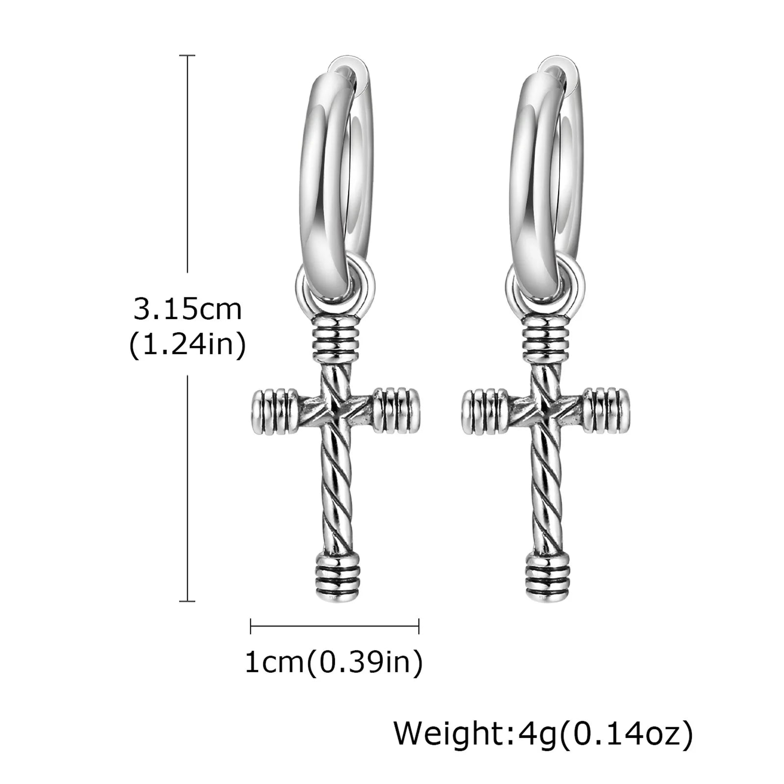 Vnox Single Stainless Steel Men Cross Punk Dangle Earrings High-end Fashion Hoop Earrings For Boys Ear Jewelry Friendship Gifts