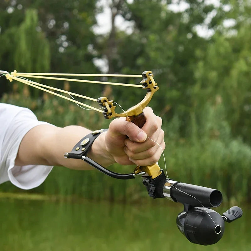 Foldable Metal Slingshot Hunting Fishing Dual-purpose Slingshot Slingshot Fishing Set Spear Fishing Shooting Powerful Hunting