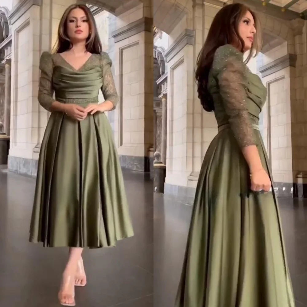 Customized Prom Dresses High Quality Exquisite V-neck A-line Draped S Formal Occasion Gown vestidos elegantes mujer fiesta y bod
