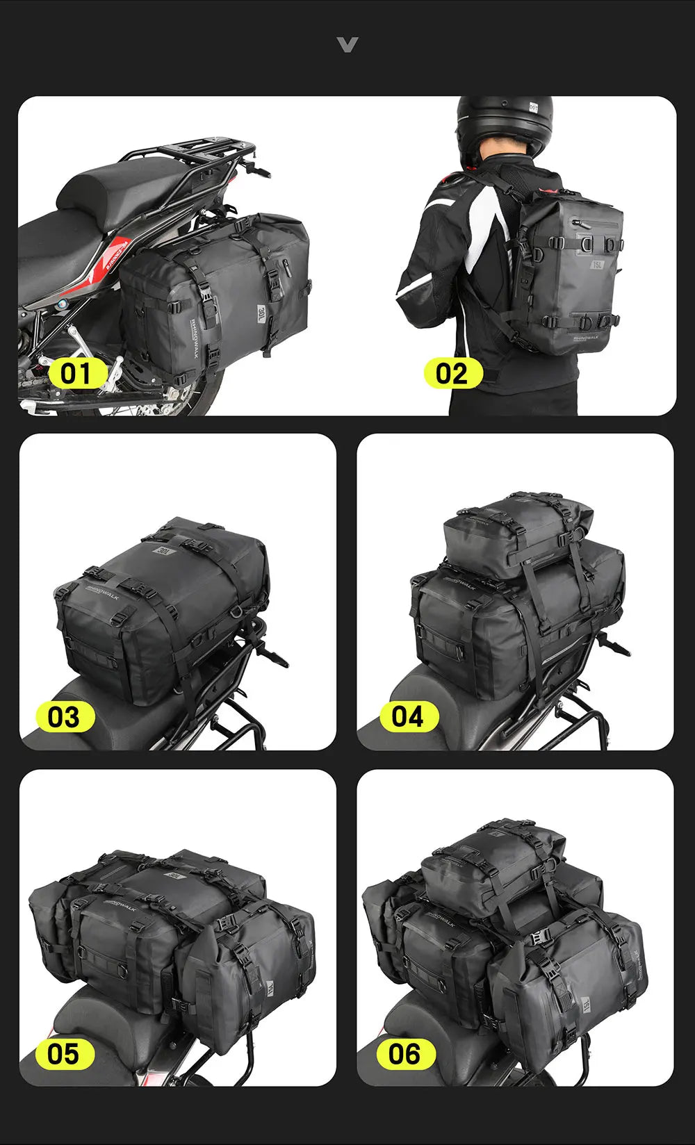 Rhinowalk Motorcycle Tail Bag 100%Waterproof Cycling Backpack 8L 15L 30L Motor Side Saddle Pack Travel Luggage Box Accessories