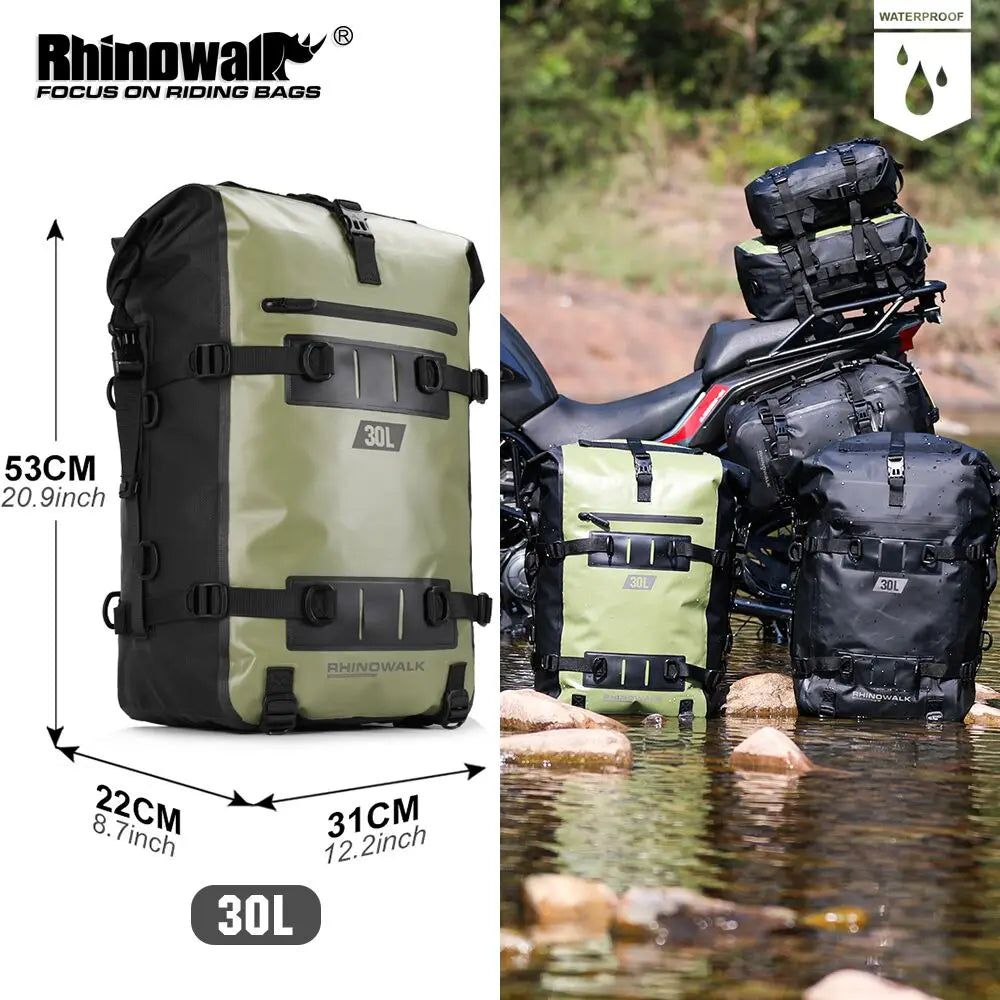 Rhinowalk Motorcycle Tail Bag 100%Waterproof Cycling Backpack 8L 15L 30L Motor Side Saddle Pack Travel Luggage Box Accessories