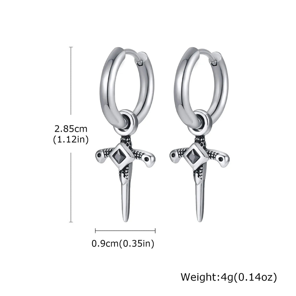 Vnox Single Stainless Steel Men Cross Punk Dangle Earrings High-end Fashion Hoop Earrings For Boys Ear Jewelry Friendship Gifts