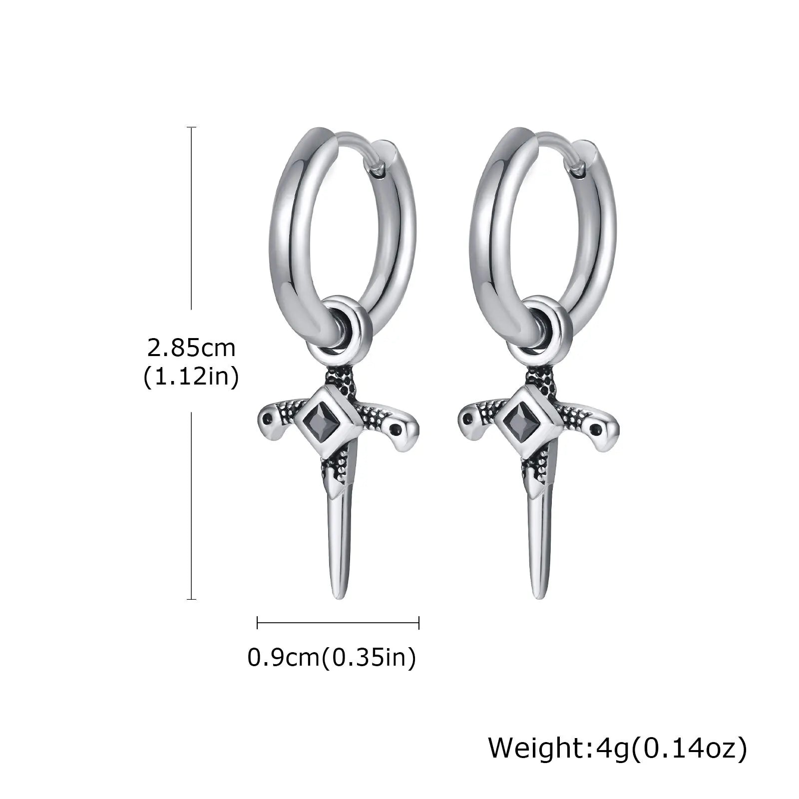 Vnox Single Stainless Steel Men Cross Punk Dangle Earrings High-end Fashion Hoop Earrings For Boys Ear Jewelry Friendship Gifts