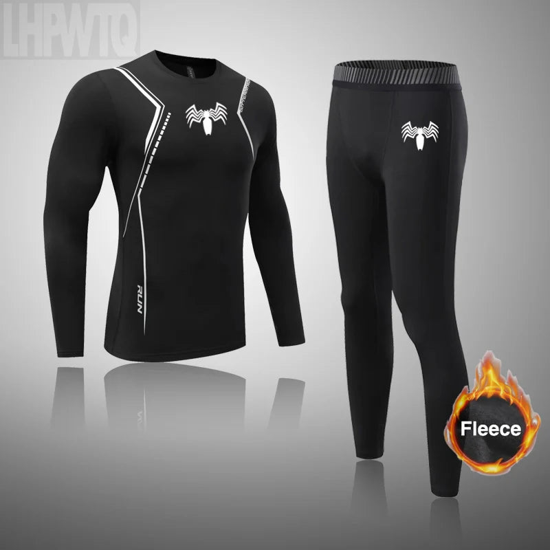 High Collar Men's Sports Ski Thermal Underwear Set Suits Gym Compression Suit Running Men Ski Thermal Bottom Fleece Clothes