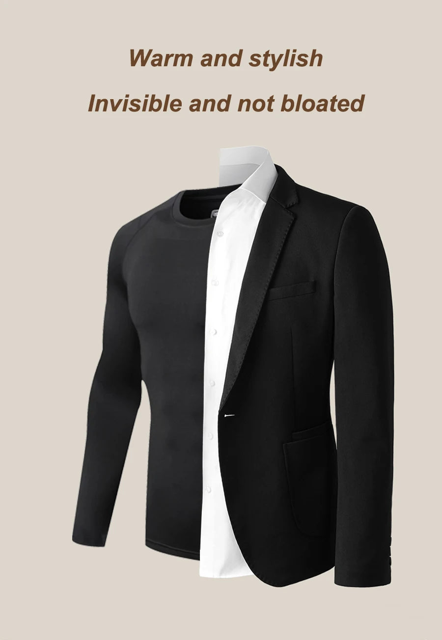 High Collar Men's Sports Ski Thermal Underwear Set Suits Gym Compression Suit Running Men Ski Thermal Bottom Fleece Clothes