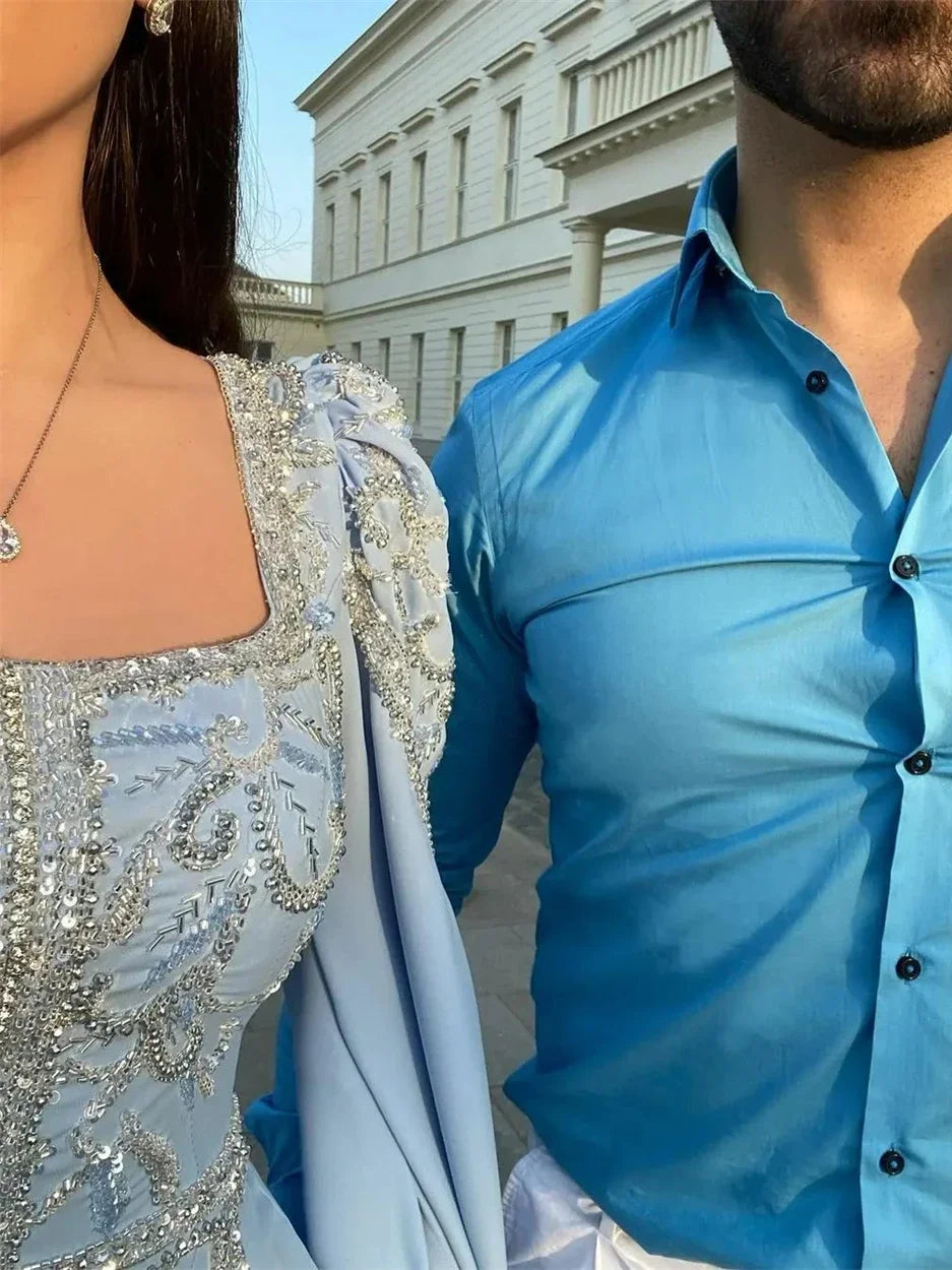Prom Dress فستان سهرة نسائي Square Neck Long Sleeve Satin Formal Classic Occasion Evening Gown Islamic فساتين مناسبة حسب الطلب