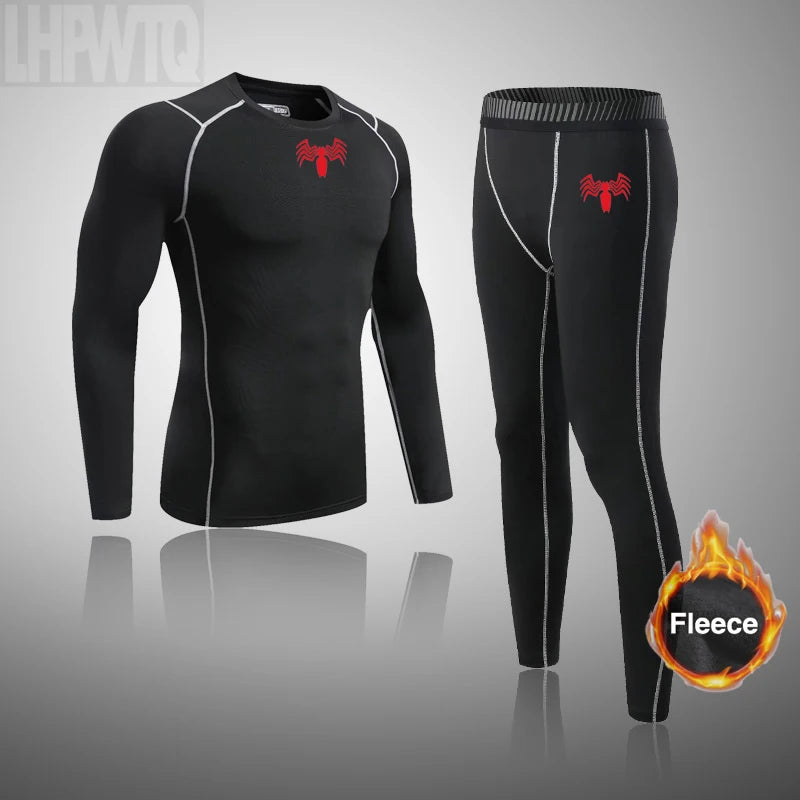 High Collar Men's Sports Ski Thermal Underwear Set Suits Gym Compression Suit Running Men Ski Thermal Bottom Fleece Clothes