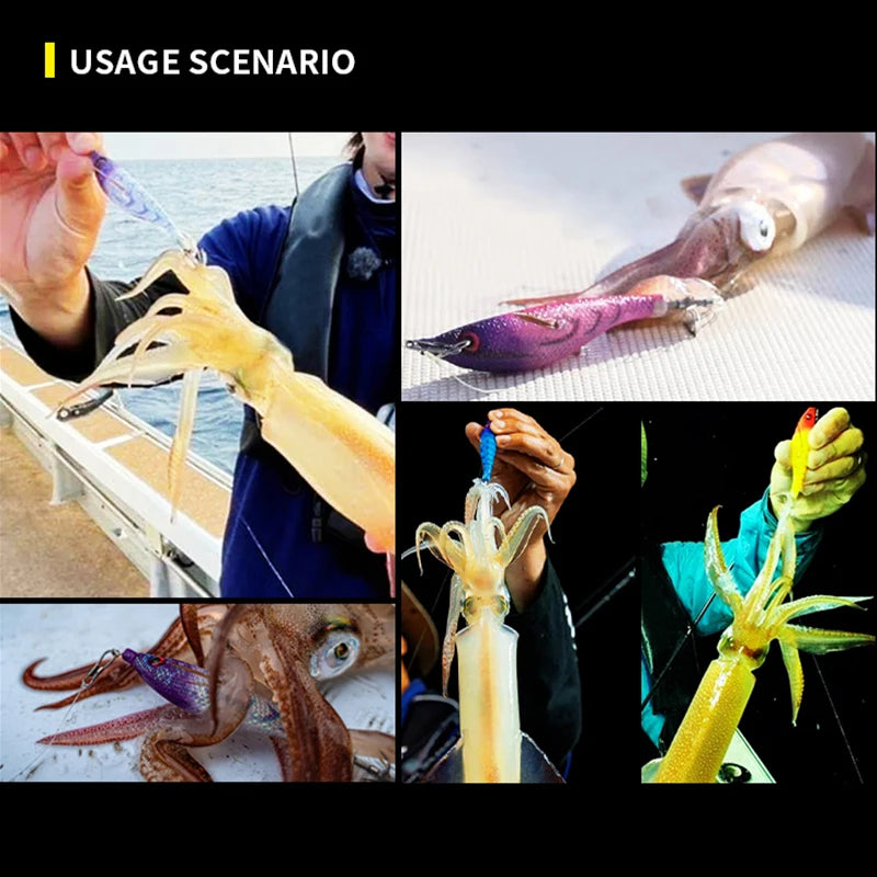 Luminous Colorful Floating Fishing Bait Squid Jig Artificial Fishing Lure Squid Hook Wood Shrimp Fishing Bait Octopus Cuttlefish