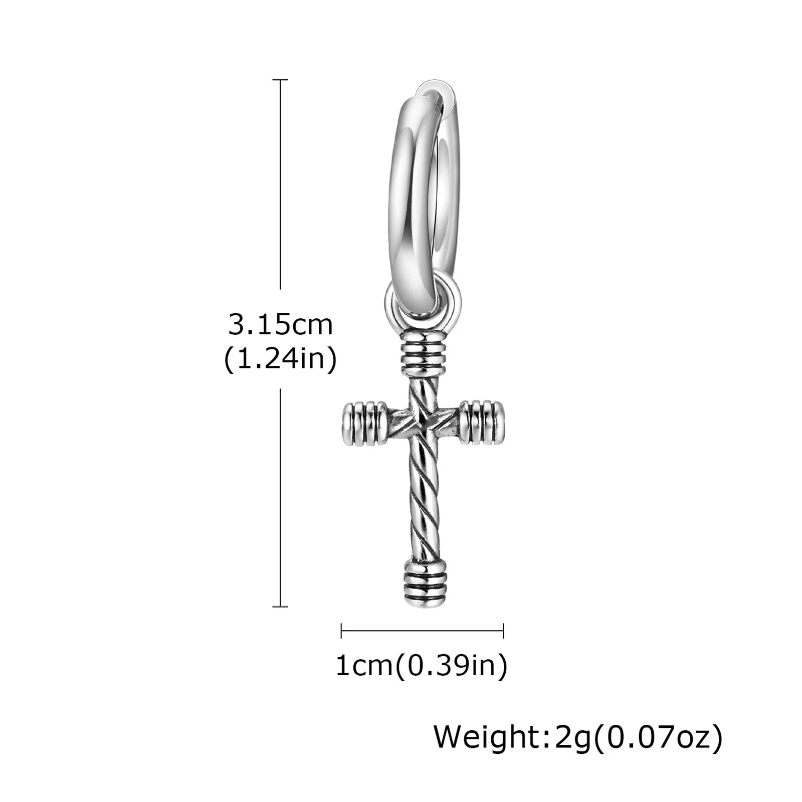 Vnox Single Stainless Steel Men Cross Punk Dangle Earrings High-end Fashion Hoop Earrings For Boys Ear Jewelry Friendship Gifts