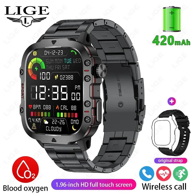 LIGE New Smart Watch 1.96 Inch Screen 420 MAh Bluetooth Call Voice Assistant Watch Sports Fitness Waterproof Smartwatch For Men