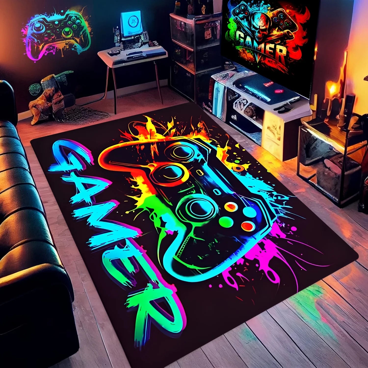 Colorful Game Controller Pattern Design Doormat, Non-slip Floor Mat for Living Room, Bedroom, Bathroom, Holiday Home Decoration