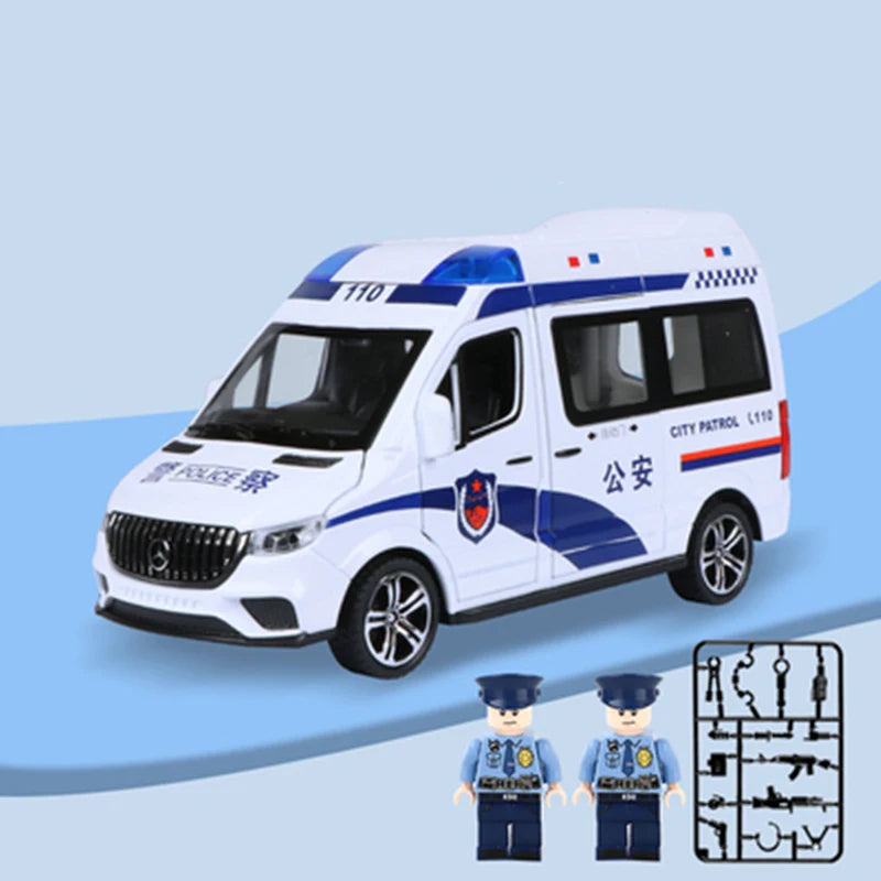 1:24 Ambulance Car Toys Alloy Car Model Diecast Metal Police Ambulance Sound Light Simulation Collectible Model Car Kids Gifts